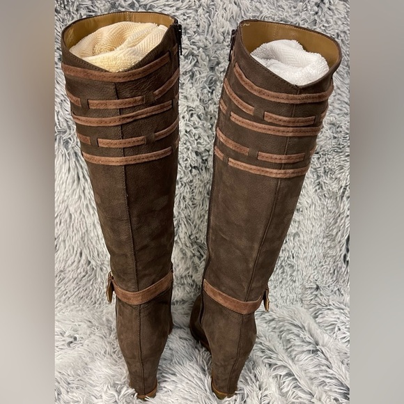 Napoleoni Made in Italy Tall Wedge Heel Brown Suede Winter Boots Size 39 USA 9 - Picture 4 of 16